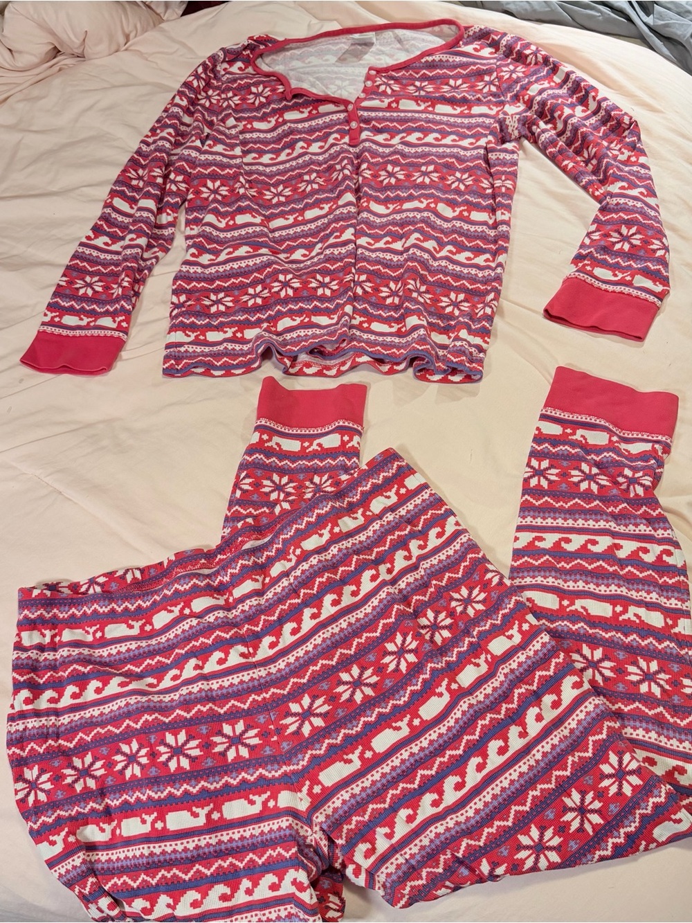 Vineyard Vines Red & White Fair Isle Henley and Pants Pajama Set